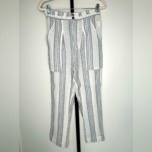 Free People Women White Black Striped Cotton High Waist Wide Leg Beach Pants S